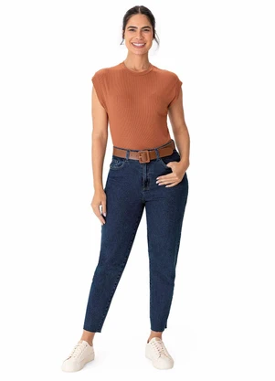 Malwee - Calça Mom Jeans Cintura Alta Azul Escuro - MALWEE