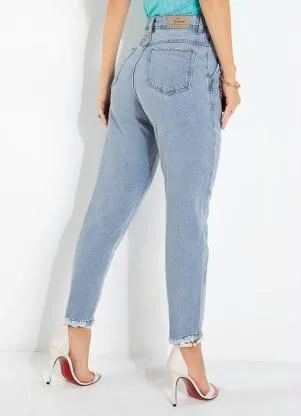 Sawary Jeans - Calça Mom Jeans Clara com Bolsos e Puídos Sawary - SAWARY JEANS