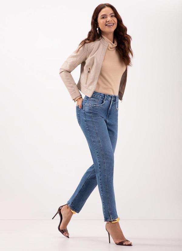 Lunender - Calça Mom Jeans com Abertura na Barra Azul 3