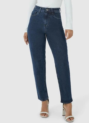 Malwee - Calça Mom Jeans com Bolso Azul Escuro - MALWEE