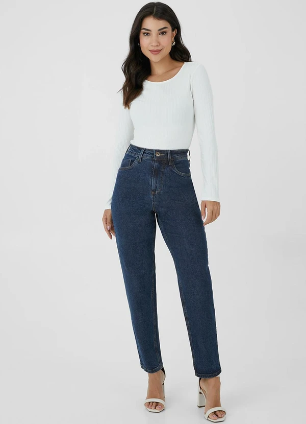 Malwee - Calça Mom Jeans com Bolso Azul Escuro 3