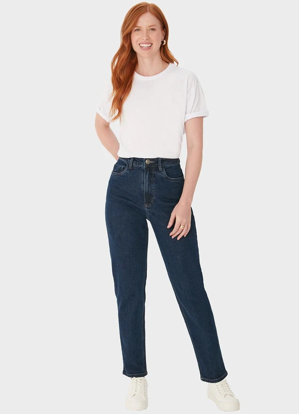 Malwee - Calça Mom Jeans com Bolso Azul Escuro 5