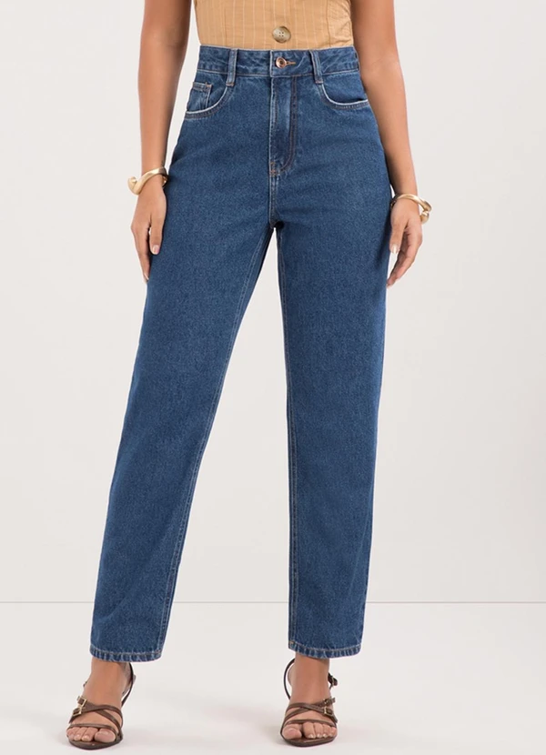 Lunender - Calça Mom Jeans com e Bolsos Funcionais Azul