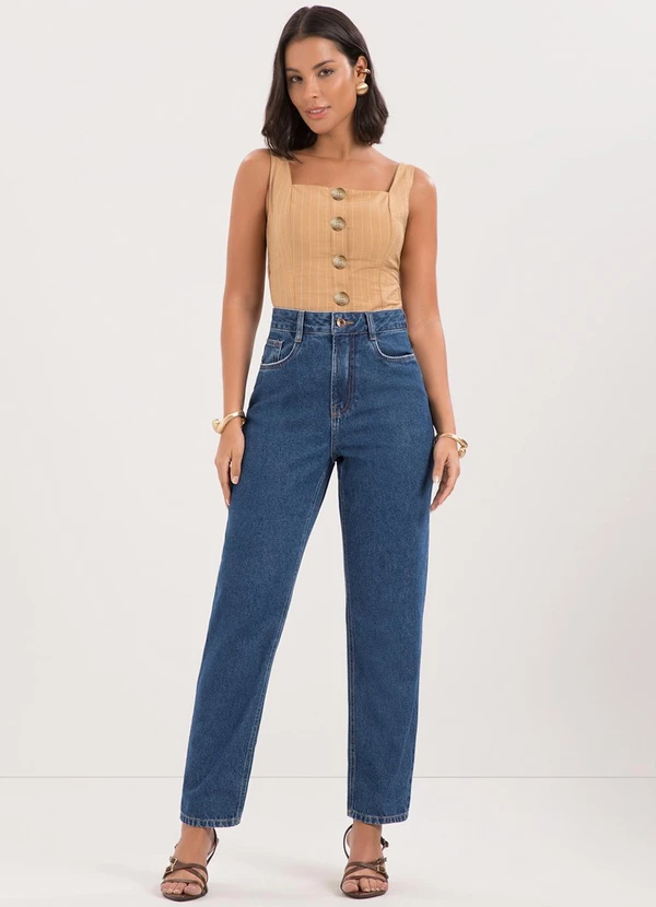 Lunender - Calça Mom Jeans com e Bolsos Funcionais Azul 3