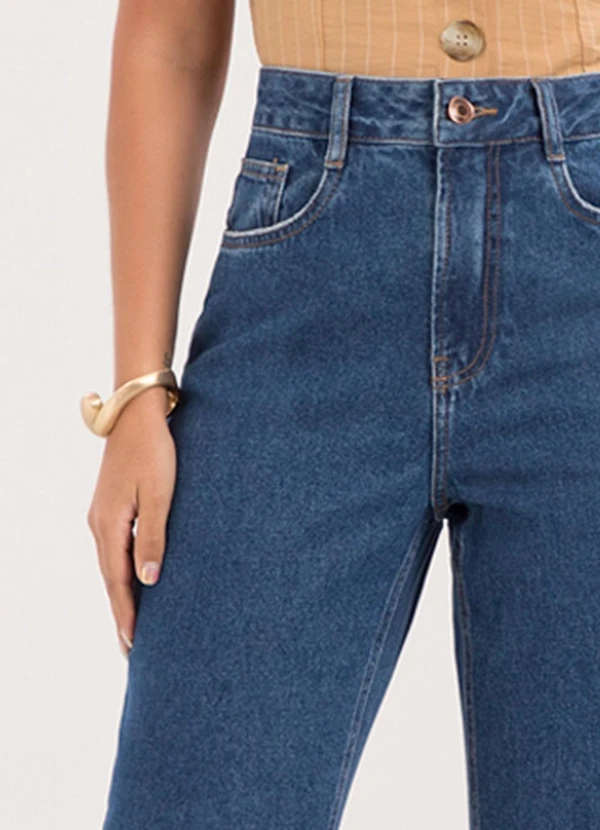 Lunender - Calça Mom Jeans com e Bolsos Funcionais Azul 5