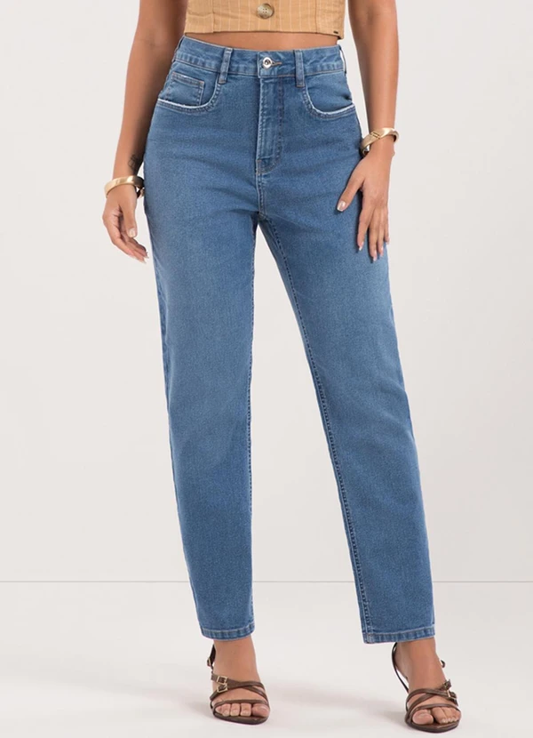 Lunender - Calça Mom Jeans com e Elastano Azul