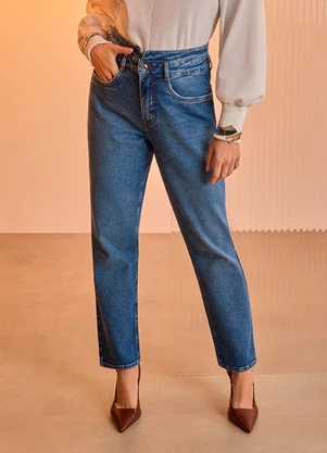 Lunender - Calça Mom Jeans de Cintura Alta Azul - LUNENDER