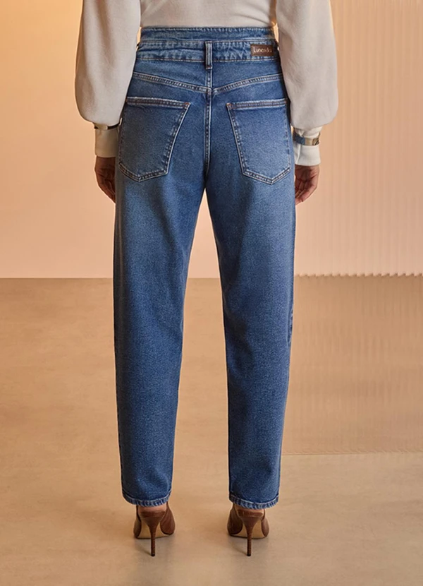 Lunender - Calça Mom Jeans de Cintura Alta Azul 2