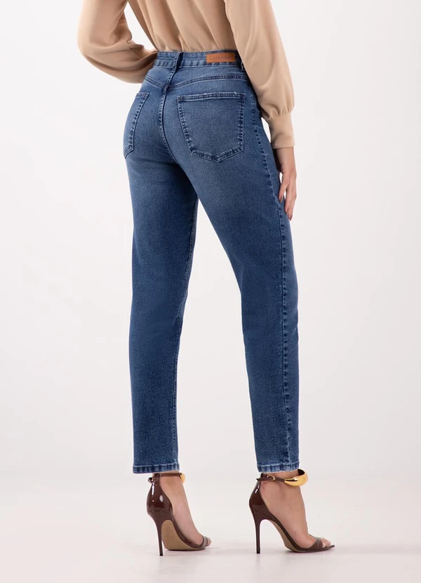 Lunender - Calça Mom Jeans de Cintura Alta com Bolsos Azul 2