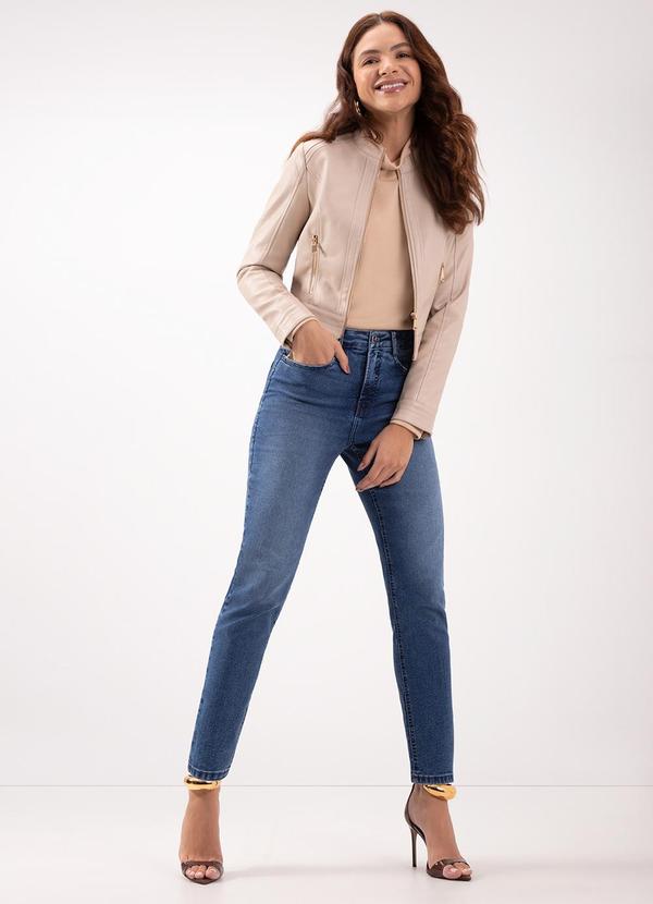 Lunender - Calça Mom Jeans de Cintura Alta com Bolsos Azul 3