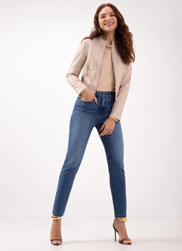 Lunender - Calça Mom Jeans de Cintura Alta com Bolsos Azul 3