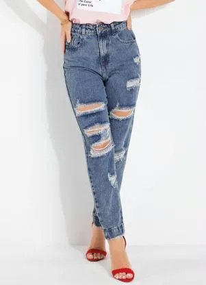 Sawary Jeans - Calça Mom Jeans Destroyed Sawary - SAWARY JEANS