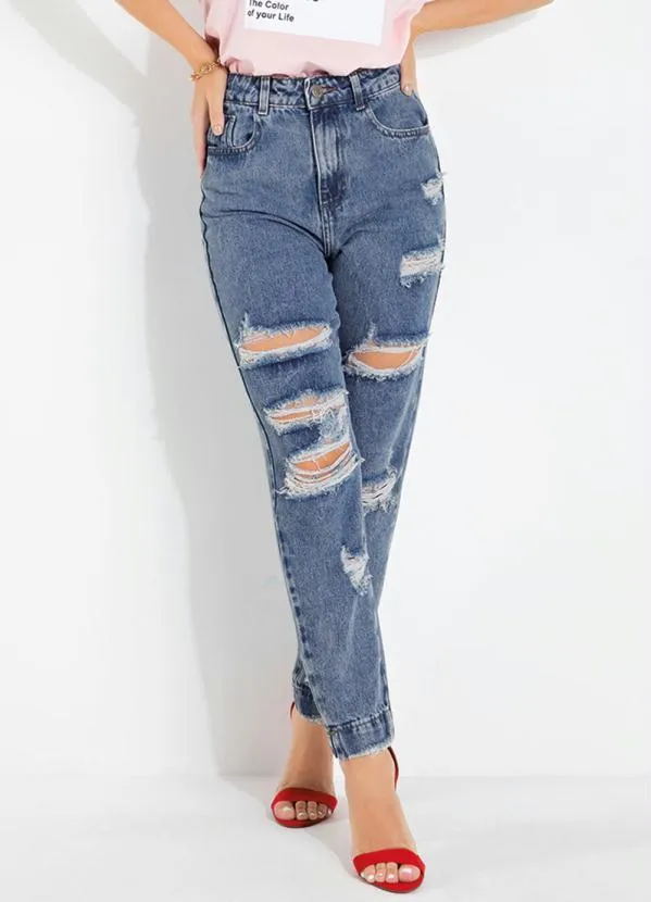Sawary Jeans - Calça Mom Jeans Destroyed Sawary