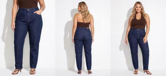 Cal�a Mom Jeans Plus Size Azul