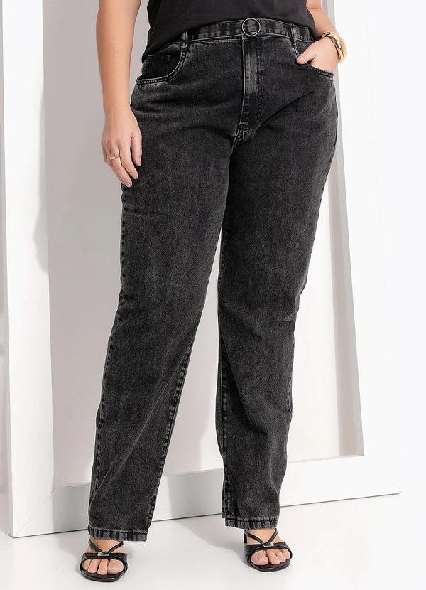 Quintess - Calça Mom Jeans Preto em Jeans
