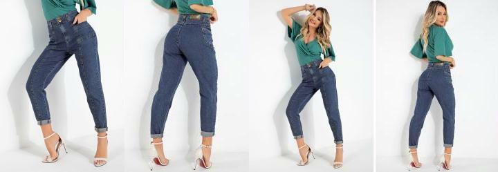 Cal�a Mom Jeans Sawary com Bolsos Laterais