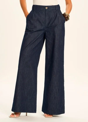 Doce Trama - Calça Palazzo Jeans Cintura Alta Miragem Azul - DOCE TRAMA
