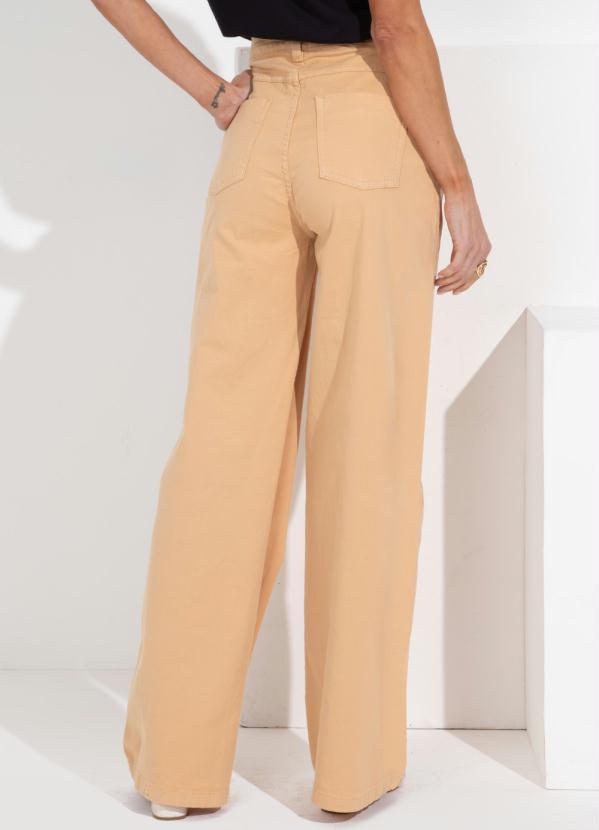 Quintess - Calça Pantalona com Bolsos Jeans Bege 2