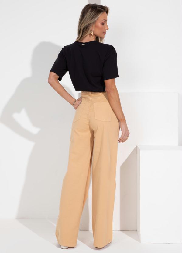 Quintess - Calça Pantalona com Bolsos Jeans Bege 4