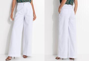 Cala Pantalona com Bolsos Jeans Branca