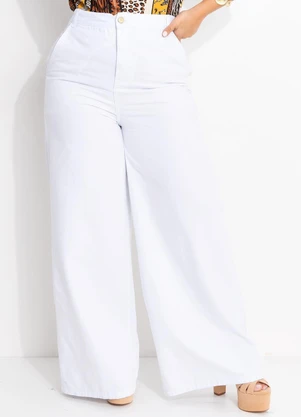 Quintess - Calça Pantalona com Bolsos Jeans Branca - QUINTESS
