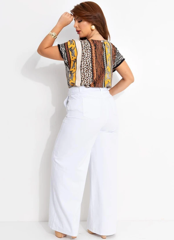 Quintess - Calça Pantalona com Bolsos Jeans Branca 11