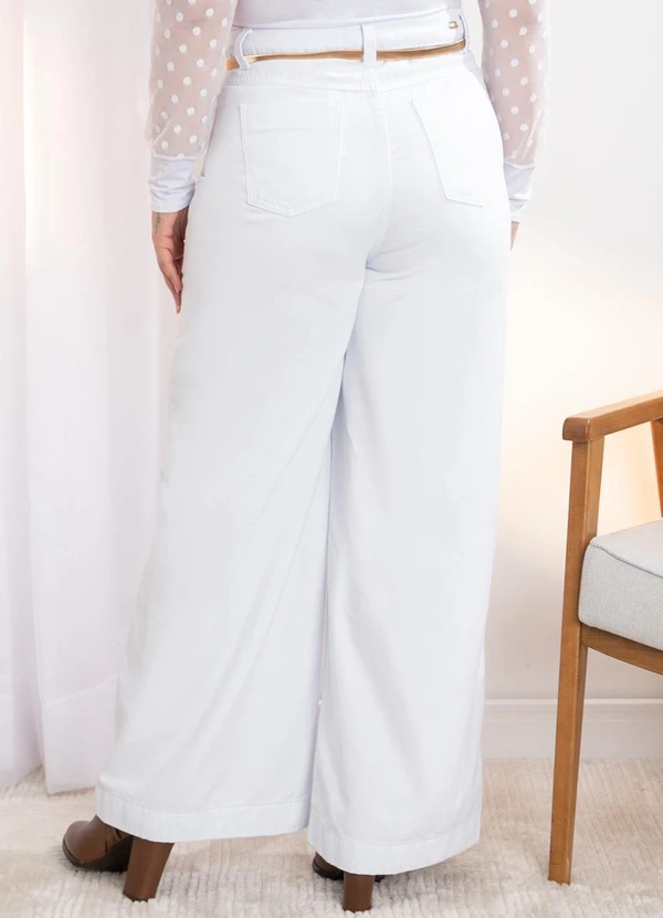 Quintess - Calça Pantalona com Bolsos Jeans Branca 13