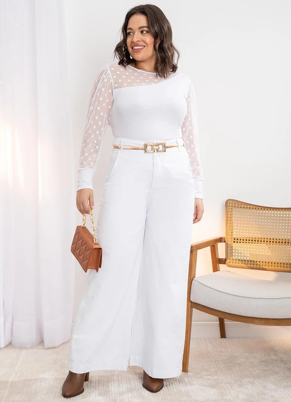 Quintess - Calça Pantalona com Bolsos Jeans Branca 14