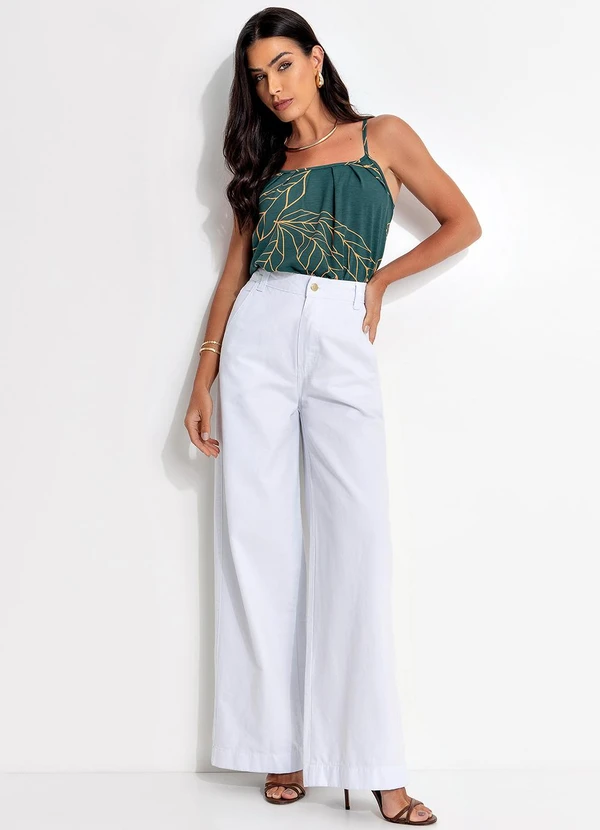 Quintess - Calça Pantalona com Bolsos Jeans Branca 3