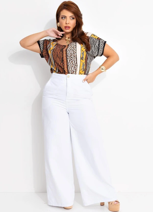 Quintess - Calça Pantalona com Bolsos Jeans Branca 10