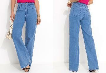 Cala Pantalona com Bolsos Jeans Claro