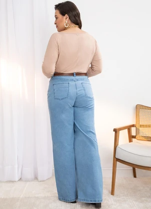 Quintess - Calça Pantalona com Bolsos Jeans Claro - QUINTESS