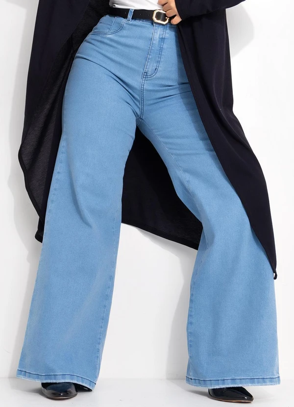 Quintess - Calça Pantalona com Bolsos Jeans Claro 11