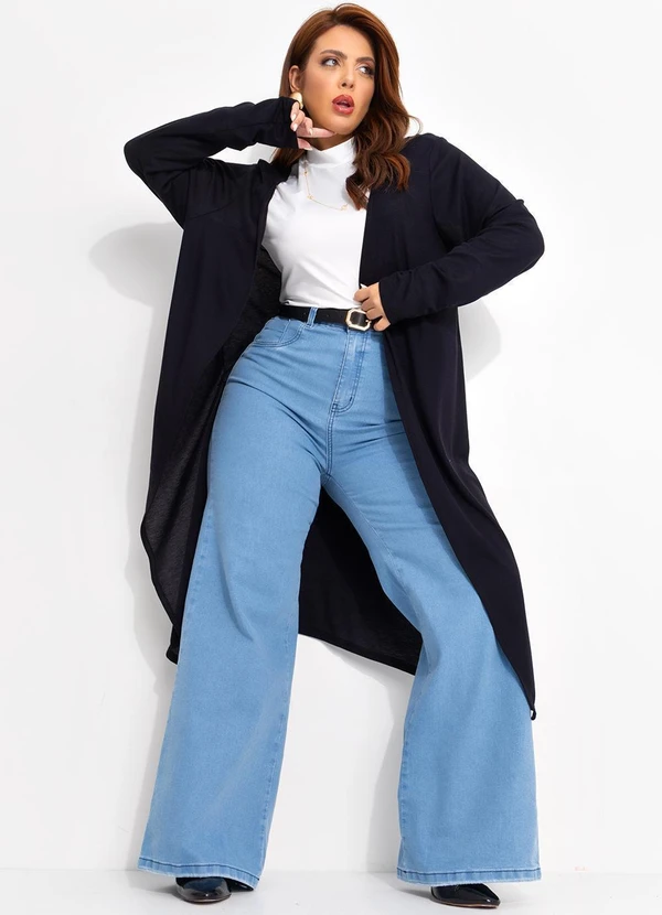 Quintess - Calça Pantalona com Bolsos Jeans Claro 12