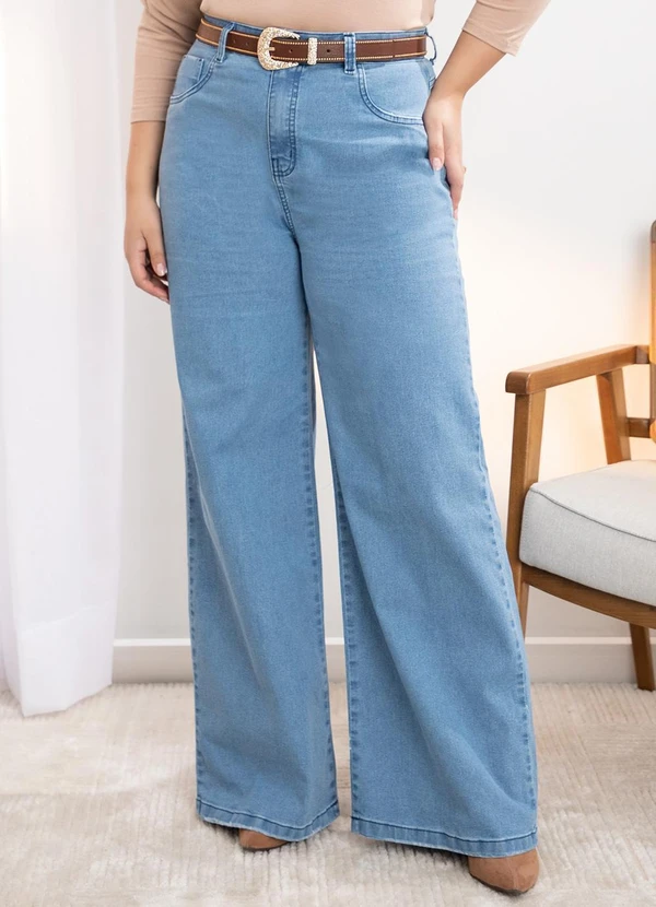 Quintess - Calça Pantalona com Bolsos Jeans Claro 15