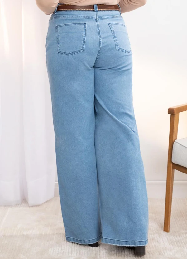 Quintess - Calça Pantalona com Bolsos Jeans Claro 16