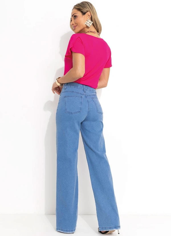 Quintess - Calça Pantalona com Bolsos Jeans Claro 5