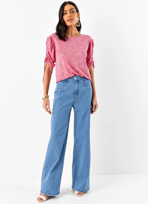 Quintess - Calça Pantalona com Bolsos Jeans Claro 9