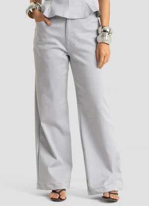 Dianna - Calça Pantalona Jeans Feminina com Bolsos Cinza - DIANNA