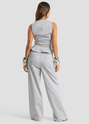 Dianna - Calça Pantalona Jeans Feminina com Bolsos Cinza - DIANNA