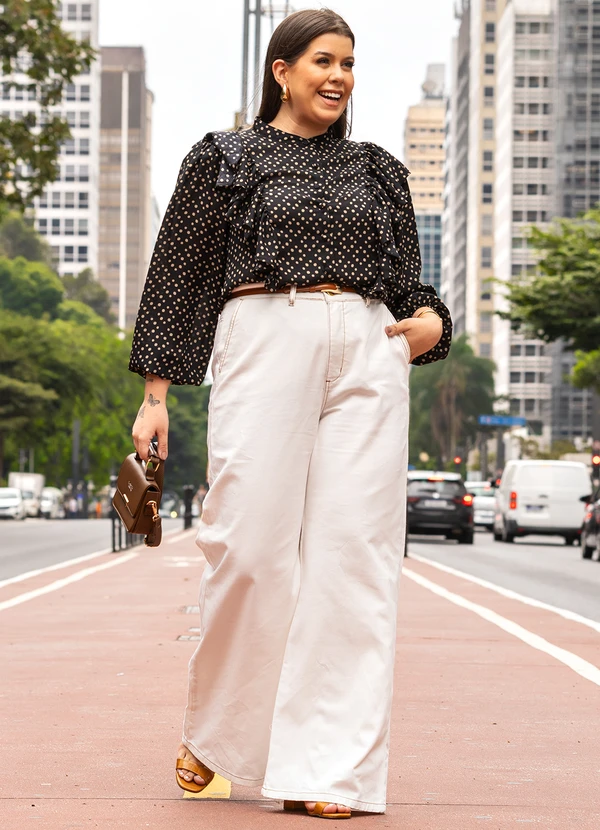 Quintess - Calça Pantalona Off White em Jeans 3