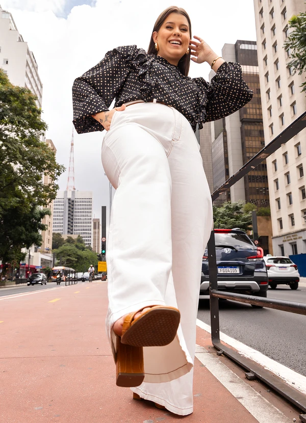 Quintess - Calça Pantalona Off White em Jeans 4