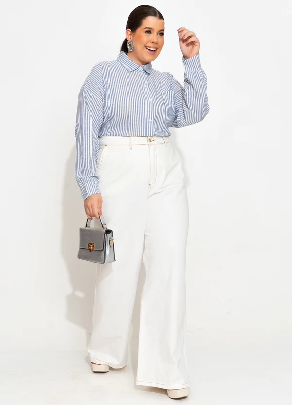 Quintess - Calça Pantalona Off White em Jeans 8