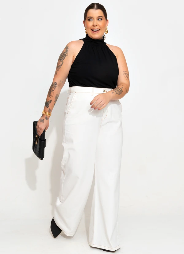 Quintess - Calça Pantalona Off White em Jeans 9