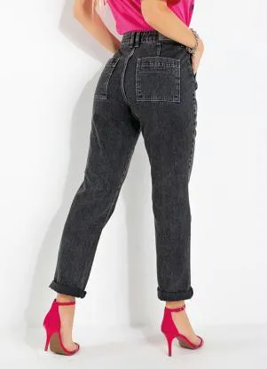 Sawary Jeans - Calça Preta com Bolso Cargo e Contraste Sawary - SAWARY JEANS