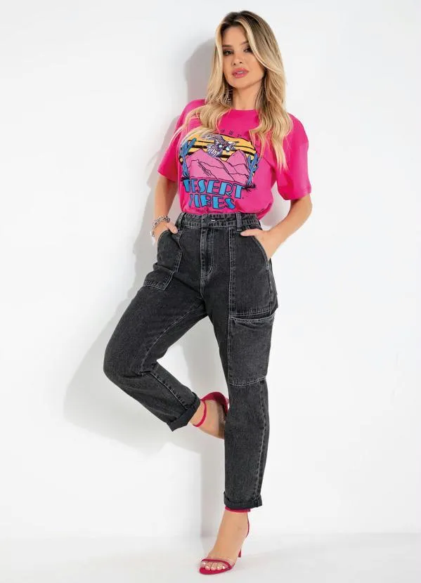 Sawary Jeans - Calça Preta com Bolso Cargo e Contraste Sawary 3