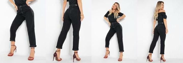 Cal�a Preta Reta com Apliques Laterais Sawary