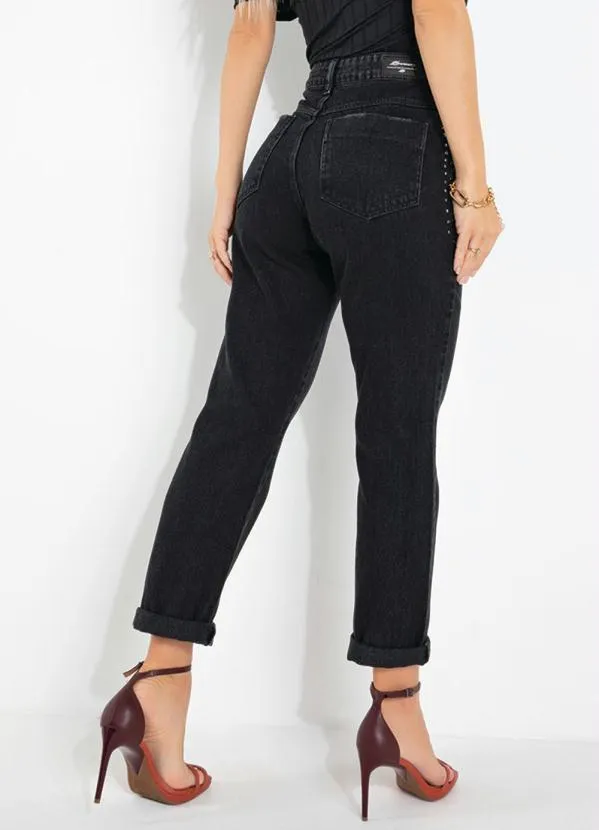 Sawary Jeans - Calça Preta Reta com Apliques Laterais Sawary 2