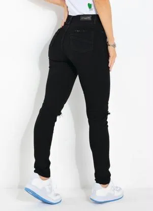 Sawary Jeans - Calça Preta Sawary com Destroyed nos Joelhos - SAWARY JEANS