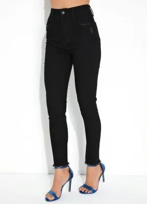 Sawary Jeans - Calça Preta Super Lipo Cigarrete Desfiada Sawary - SAWARY JEANS